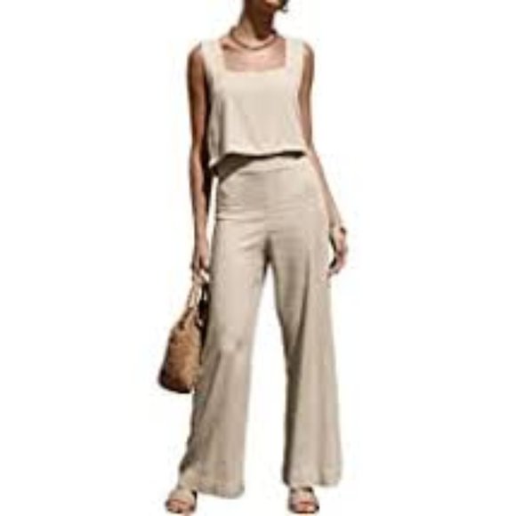 ROYLAMP Women's 2 Piece Sleeveless Square Neck Top and Wide Leg Pants Set New Wi - Picture 1 of 2